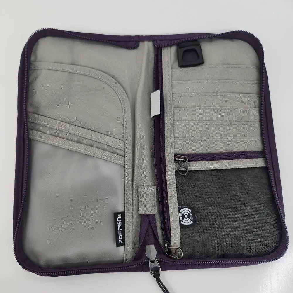 Zoppen RFID Passport Holder Travel Wallet Navy Zip Around Organizer Wristlet